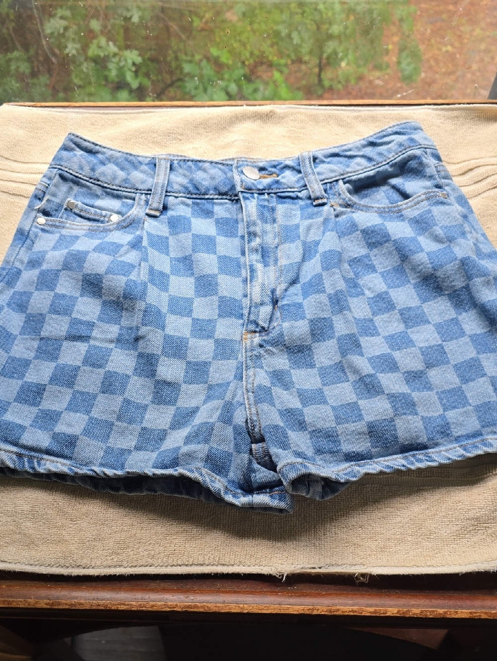 RSQ Blue Checkerboard Denim Shorts
